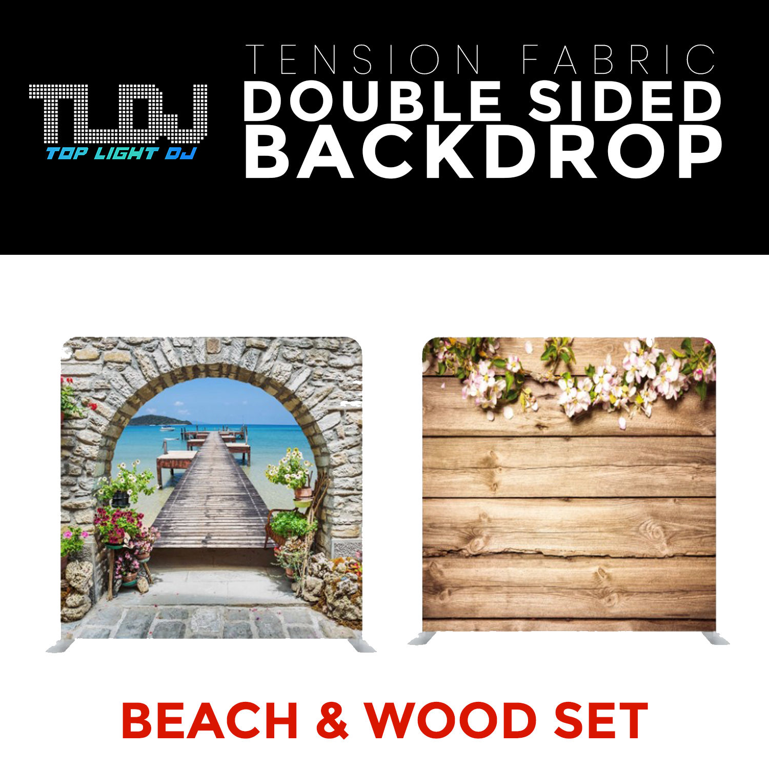 Beach and Wood Set Double Sided Tension Fabric Photo Booth Backdrop