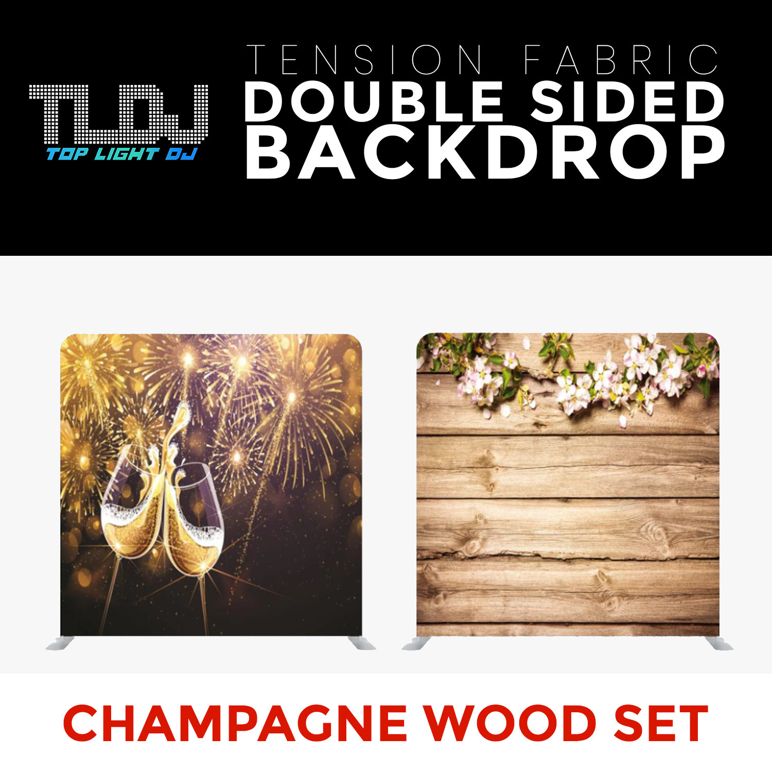 Champagne Wood Set Double Sided Tension Fabric Photo Booth Backdrop