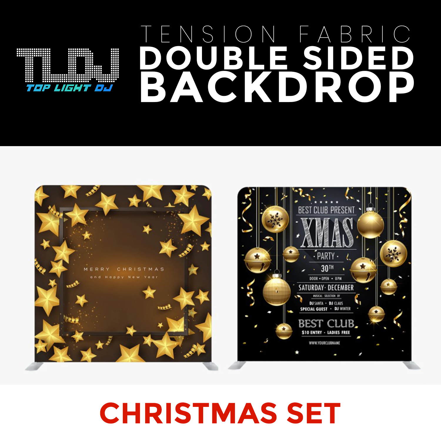 Christmas Set-6 Double Sided Tension Fabric Photo Booth Backdrop