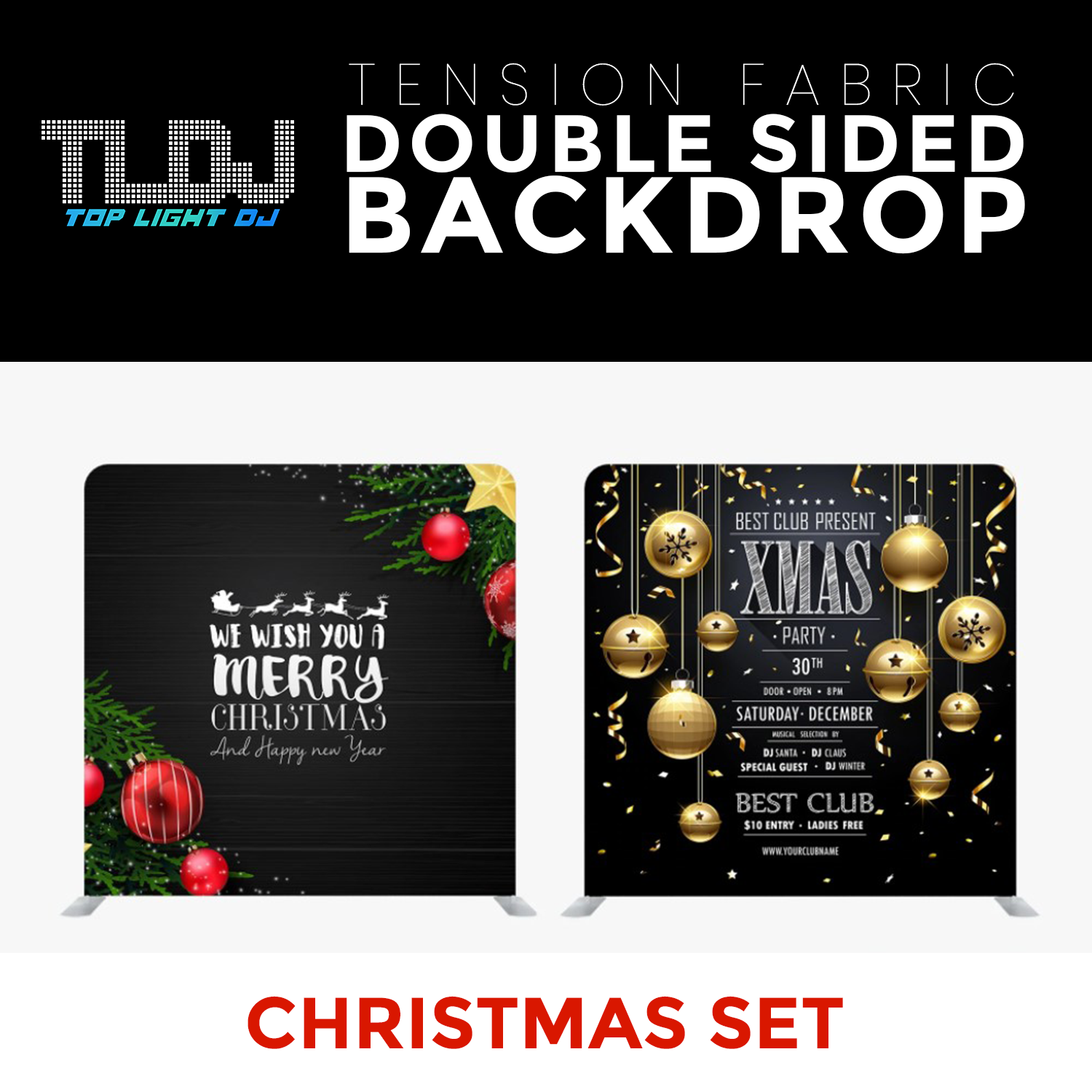 Christmas Set-7 Double Sided Tension Fabric Photo Booth Backdrop