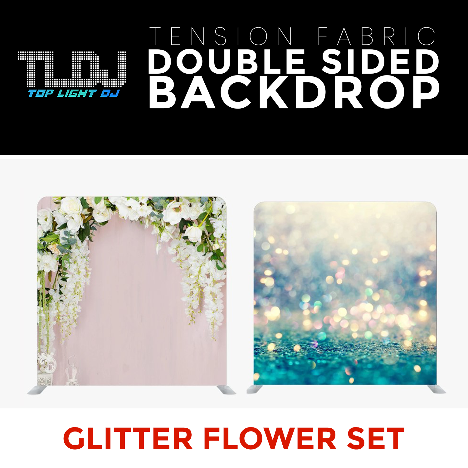 Glitter Flower Set1 - Double Sided Tension Fabric Photo Booth Backdrop