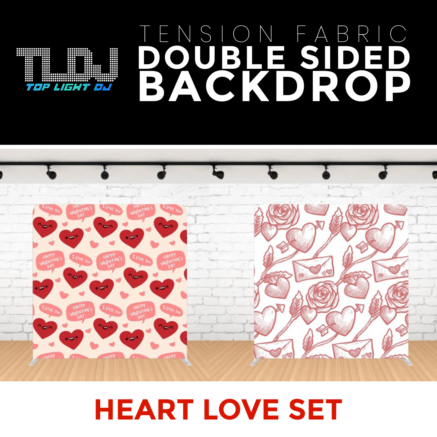 Heart Love Set - Double Sided Tension Fabric Photo Booth Backdrop