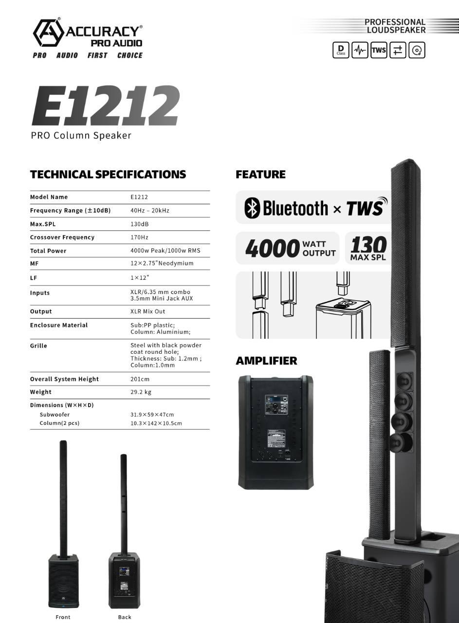 Accuracy Pro Audio E1212 Column Speakers – High-Performance Audio for Professionals (Single)