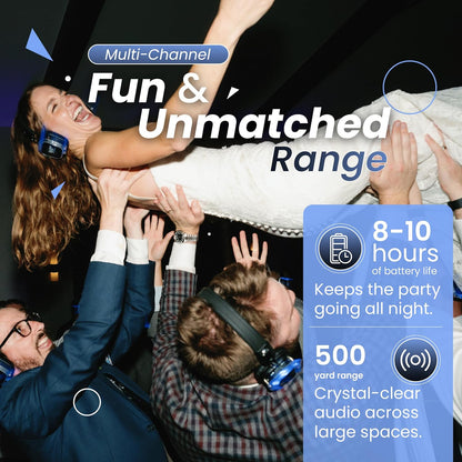 Silent Disco in a Box – 50 LED Wireless Headphones + 3-Channel Transmitters