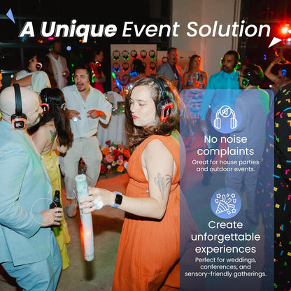 Silent Disco in a Box – 50 LED Wireless Headphones + 3-Channel Transmitters