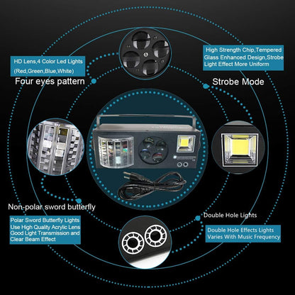 DJ Lights 4 in 1 Mixed Effect Sound Activated Stage Lights RGBW LED Pattern Lights Strobe Light by Remote and DMX Control (Black)